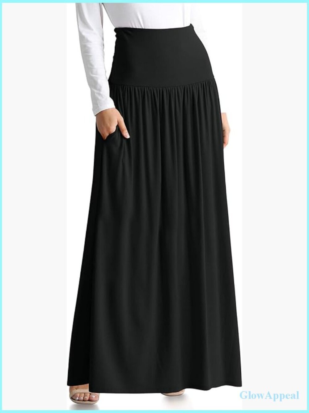 Maxi Skirt with Pockets High Waisted Ruffle Hem Flowy Long Skirt